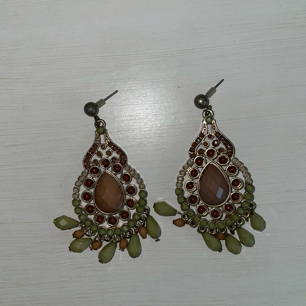 Gold and Multi Colored Dangly Earrings